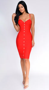 Nelinha Gold Button Bandage Dress - Red